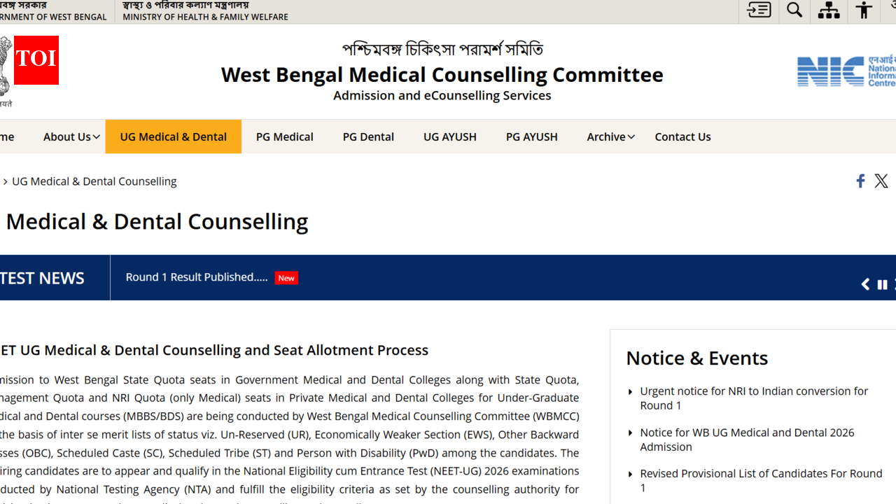 WB NEET UG round 1 seat allotment result 2026 out at wbmcc.nic.in; check reporting dates and next steps